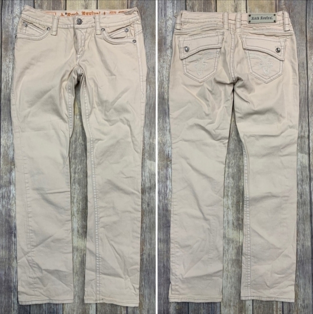 Rock Revival RR Buckle Johanna Straight Leg Jeans Women's Size 24 Cream Neutral